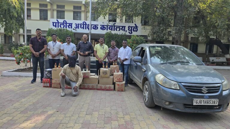 एलसीबीचा अवैध दारूवर छापा; ८.२७ लाखांचा मुद्देमाल जप्त – वडेल रोडवर पोलिसांची फिल्मी स्टाईलने घेराबंदी; दोंडाईचा येथील आरोपीला अटक.